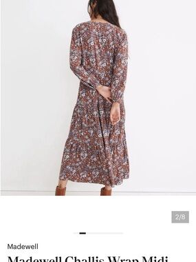Madewell Brown Floral Midi Dress with Blue Accents
